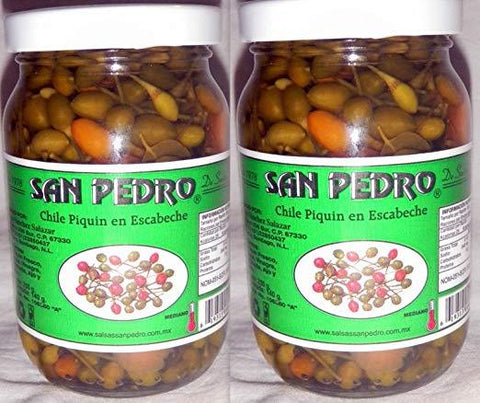 San Pedro Chile Piquin Del Monte En Escabeche Hot & Spicy Pepper From Mexico 2 Bottle Lot