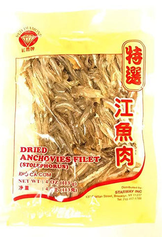 Red Diamond Dried Anchovies Filet Large (Stolephorus) 4oz (3 Pack - 12oz/340g)